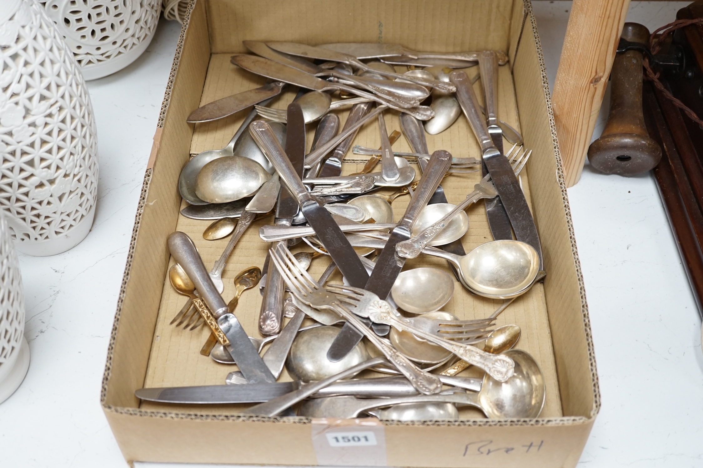 A quantity of mixed silver plated flatware. Condition - fair